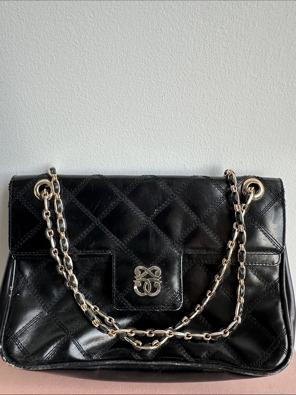 PIROVANO MILANO Vintage Black Quilted Chain Shoulder Bag with Gold Hardware